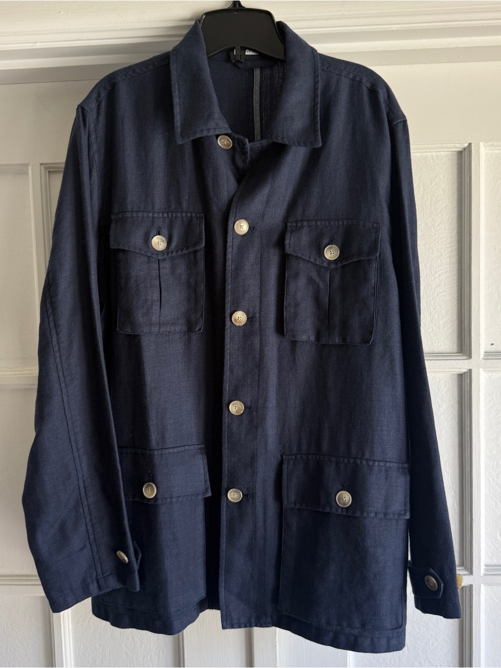 J.McLaughlin Italian Fabric Navy Linen Blend Safari Jacket Men’s Medium